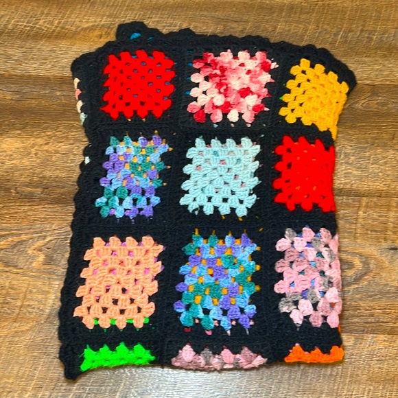 VTG MCM Handmade crocheted blanket patchwork granny square afghan sofa throw - Picture 5 of 9